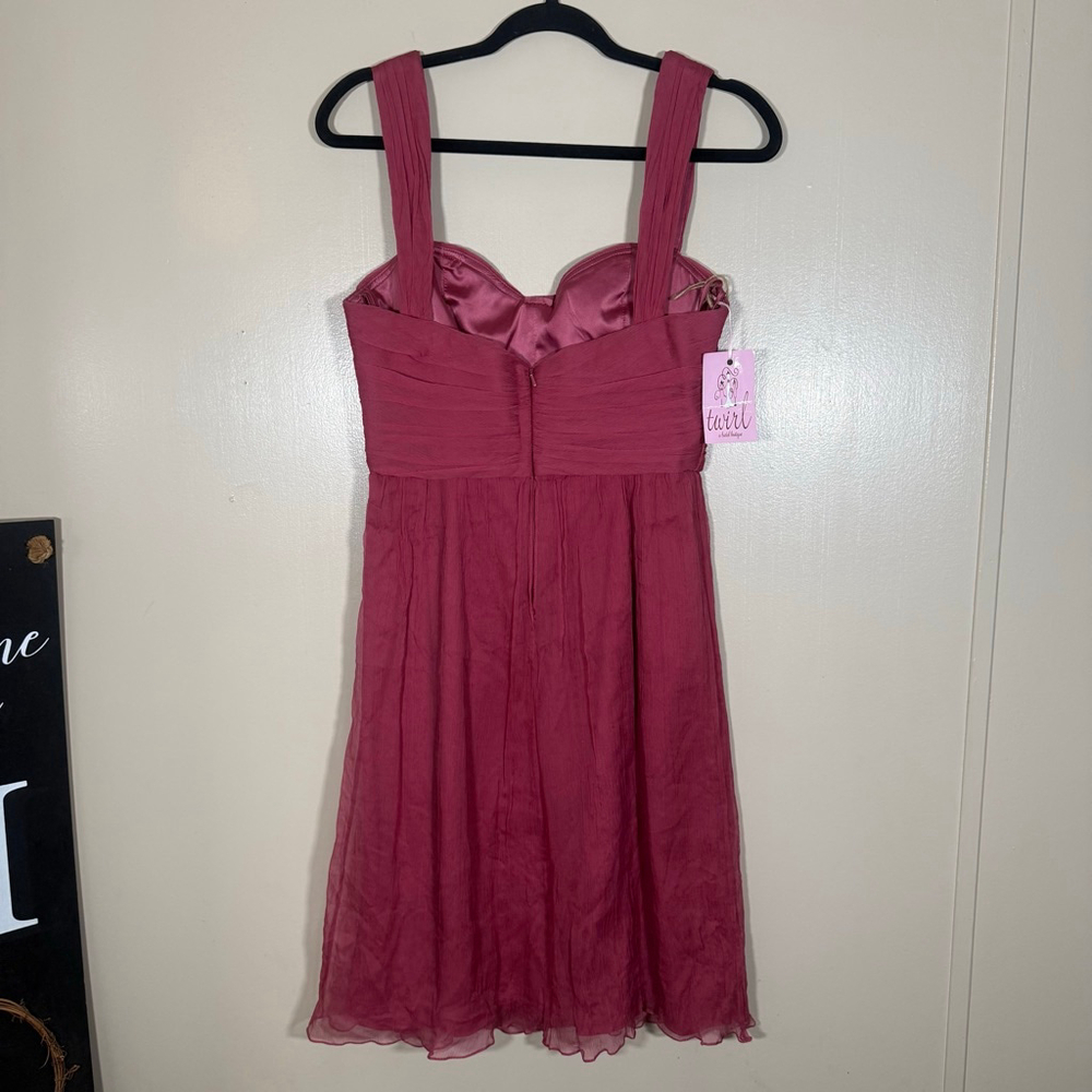NWT AMSALE ~ Rhubarb Chiffon Crinkle Silk Sweetheart Formal Dress 8 $270 - Picture 2 of 9